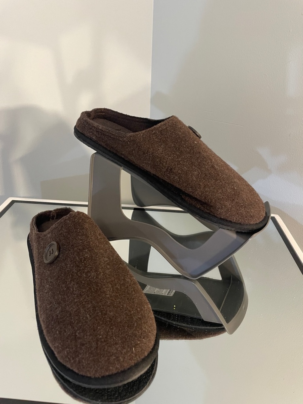 Brown Wool Slip-On Button Slippers women’s 43 or 11 new